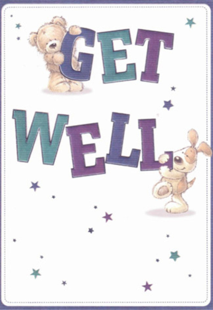 Bathed in gentle, uplifting light, this get well card channels the hopeful atmosphere of Basildon's welcoming streets. Featuring a tender bear and an animated puppy, the artwork brims with affection as both friends interact with the bold 'Get Well' message, crafted in vibrant purples and calming aquas. Their presence is made even warmer by the scattering of sparkling stars drawn in celestial blues and violets, mirroring the twinkle of community lights along Basildon's bustling thoroughfares. The bear's plush fur and the puppy's floppy, delicately shaded ears lend a tactile realism, inviting a sense of comfort similar to that of a beloved local garden in spring. The stark white ground enhances the illustration's clarity and optimism, creating the sense of fresh beginnings so often celebrated in Basildon's parks. Every line feels as if placed with the careful artistry of a seasoned florist crafting an arrangement to heal and encourage. The card radiates sincere hopefulness and heartfelt care, making it a meaningful companion to a hand-delivered bouquet and a perfect token for wishing friends and family in Basildon a swift and gentle recovery.