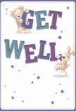 The cheerful design of this get well card brings a note of playfulness and positive energy to Basildon's community. Two adorable characters-a smiling teddy bear and a floppy-eared puppy-grace the card as they balance and hold oversized, colourful letters that spell out 'Get Well.' The typography glows in indigo and teal, shining brightly atop a soft cream background reminiscent of a tranquil morning along the edge of Northlands Park. Sprinkled throughout the design, small stars in blues and purples dance around, their twinkle suggesting a sprinkle of hope and a wish for brighter days ahead. The bear and puppy's illustrated fur appears invitingly soft, evoking the comfort of a well-loved toy. The overall feeling is one of warmth and joy, much like the uplifting bouquets hand-delivered by Basildon's local florists. With every detail carefully rendered, this card conveys a powerful emotional embrace-perfect for sending heartfelt wishes of recovery and reassurance to anyone convalescing within Basildon's caring neighbourhoods.
